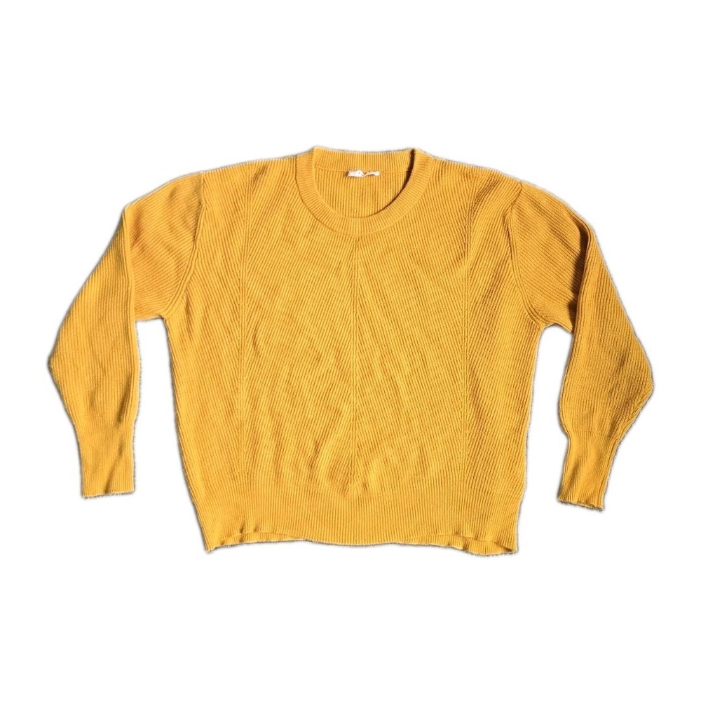 Elodie womens Ribbed crewneck Sweater mustard Yellow Slouchy Boho Cozy Autumn XL